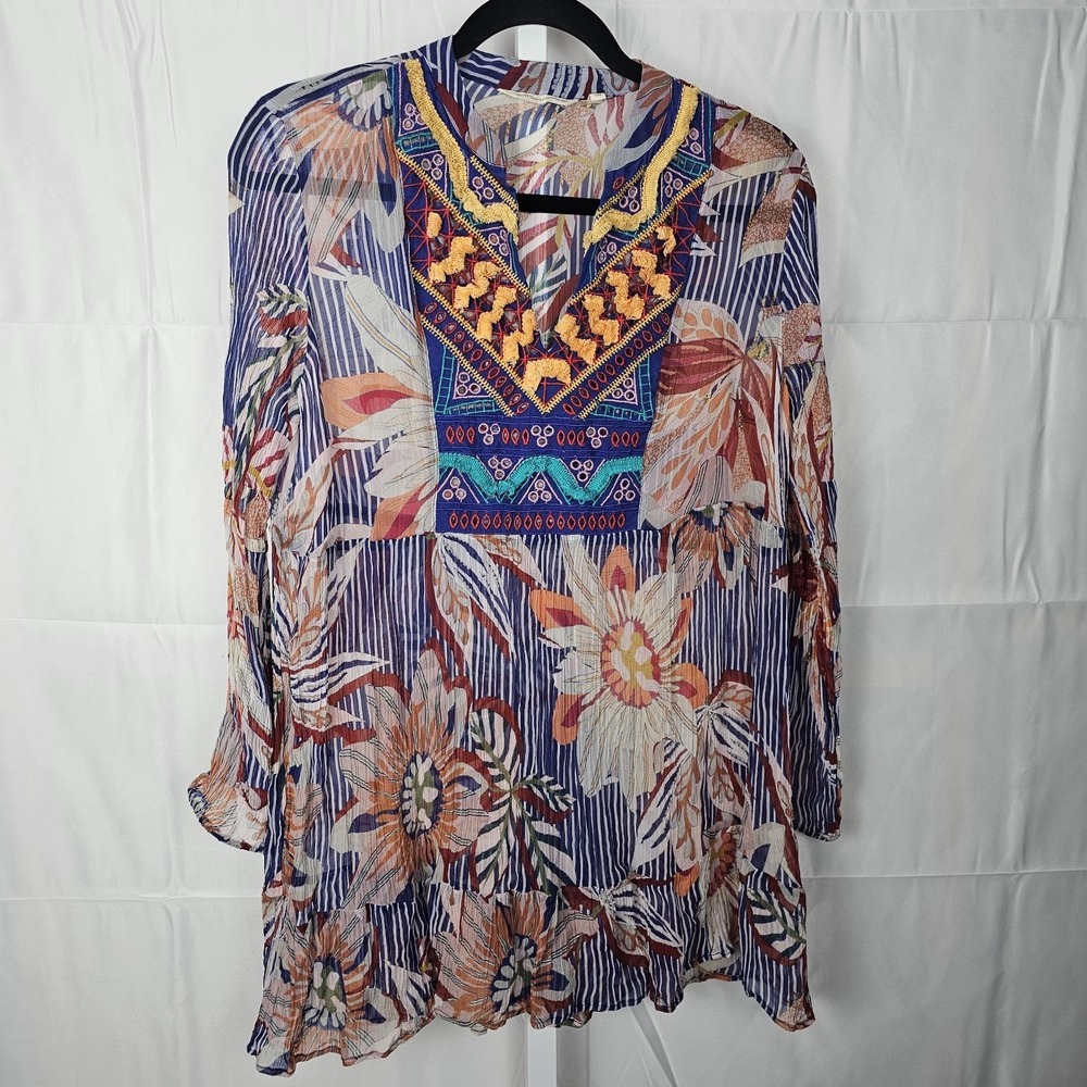Soft Surroundings Womens Tory Tunic Top‎ Multicolor Floral Embroidered Sz. M